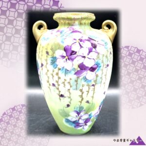 【緑野にすみれ群れ咲く】オールドノリタケ 金盛 菫文 両耳花瓶