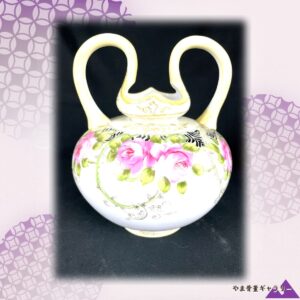 【薔薇ゆれる丸い胴】オールドノリタケ 盛上 薔薇文 両耳花瓶 金彩
