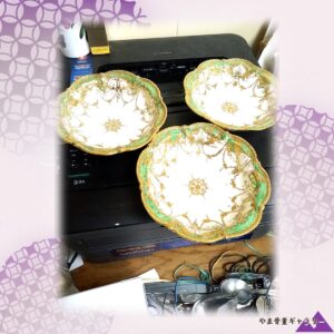 【卓上にきらめく金と翠】オールドノリタケ 金盛 ジュエル装飾 小鉢 三客 金彩