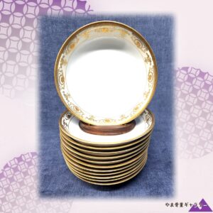 【金のリースめぐる白皿】オールドノリタケ 金盛 花文 スープ皿