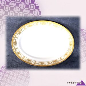 【金の唐草めぐる縁取り】オールドノリタケ 金彩 唐草文 楕円飾皿