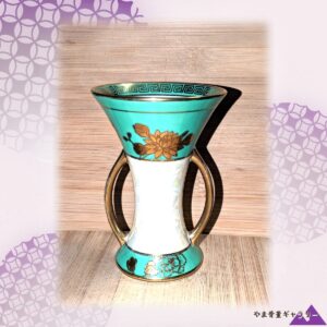 【青磁色にきらめく真珠光】オールドノリタケ 金彩 花鳥文 両耳花瓶 ラスター彩