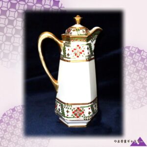 【朱と緑が編む幾何の文】オールドノリタケ 金彩 幾何文 六角チョコレートポット