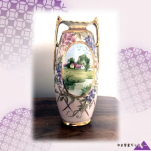 【藤だれる小窓の景】オールドノリタケ 盛上 藤花文 両耳花瓶 金彩