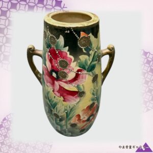 【闇にひらく大輪の芥子】オールドノリタケ 盛上 芥子文 両耳花瓶 金彩
