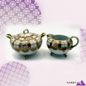 【金格子に咲く小薔薇】オールドノリタケ 金盛 薔薇文 シュガー&クリーマー 金彩