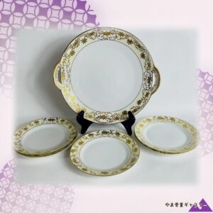 【金の唐草が卓を結ぶ】オールドニッポン 金盛 唐草文 ケーキ皿 デザートセット