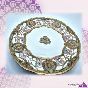 【金の唐草に宝石の花】オールドノリタケ 金盛 ジュエル装飾 花文 飾皿