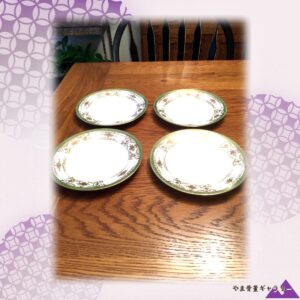 【金の唐草が緑の縁に踊る】オールドノリタケ 金盛 唐草文 サラダ皿 四枚組