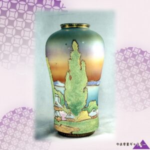 【暁の湖をうつす糸杉の村】オールドノリタケ コラレン 風景文 花瓶 金彩