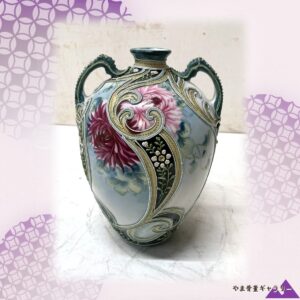 【盛上の窓に菊ひらく】オールドノリタケ 盛上 菊花文 双耳花瓶