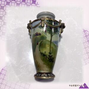 【村へ続く並木の小道】オールドノリタケ 風景文 双耳花瓶 金彩
