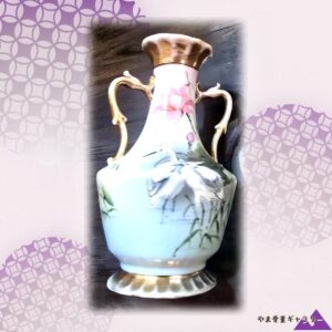 【水辺に憩う鷺の姿】オールドノリタケ 花鳥文 両耳花瓶 金彩
