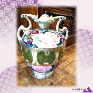 【薔薇咲き埋める豪奢な胴】オールドノリタケ ジュエル装飾 薔薇文 双耳花瓶 金彩