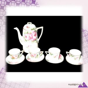 【淡い空色に薔薇咲く茶器】オールドノリタケ 薔薇文 ティーセット 金彩