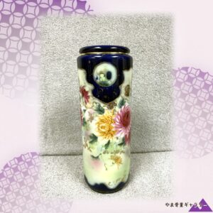 【藍の窓辺に菊あふれる】オールドノリタケ ジュエル装飾 菊文 花瓶 金彩