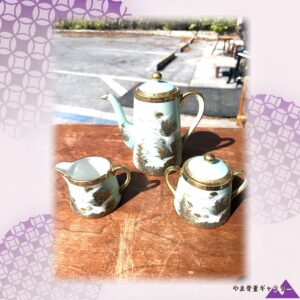 【青緑をゆく雁の群れ】オールドノリタケ 金盛 飛雁文 ティーセット 金彩