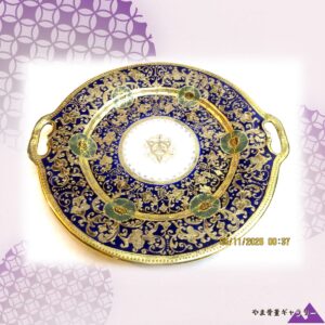 【瑠璃と金の重なる威風】オールドノリタケ コバルト金彩 唐草文 両手飾皿 盛上