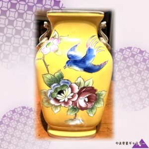 【瑠璃の鳥が花野をかすめる】オールドノリタケ 花鳥文 両耳 花瓶 金彩