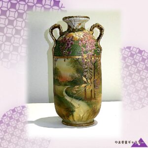 【藤かおる夕暮れの道】オールドノリタケ 藤文 双耳花瓶 金彩