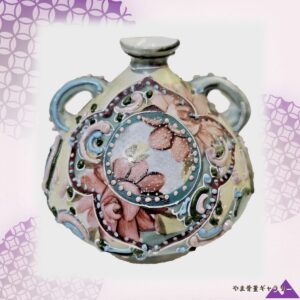 【盛上が描く小さな花園】オールドノリタケ 盛上 花文 両耳花瓶