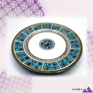 【碧に散る宝石の粒】オールドノリタケ ジュエル装飾 花文 飾皿 金彩