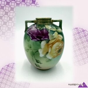 【夏薔薇が緑に咲く】オールドノリタケ 薔薇文 両耳花瓶 金彩