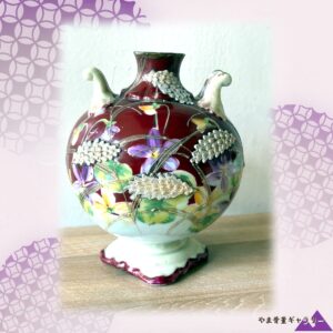 【臙脂に実る金の麦穂】オールドノリタケ 金盛 麦穂文 花瓶 金彩