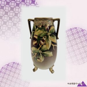 【実りをかかえる小瓶】オールドノリタケ 盛上 木の実文 両耳花瓶 金彩