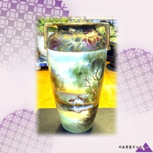【水辺にたたずむ夕暮れの家】オールドノリタケ 金盛 風景文 双耳花瓶 金彩