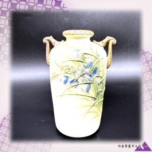 【盛上の菖蒲が風に揺れ】オールドノリタケ 盛上 菖蒲文 両耳花瓶