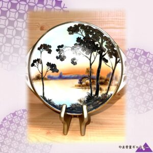 【金の梢に夕陽が沈む】オールドノリタケ 風景文 両手鉢 金彩