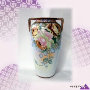 【咲き重なる大輪の薔薇】オールドノリタケ ジュエル装飾 薔薇文 両耳花瓶 金彩