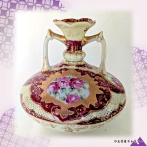【臙脂と金にいだかれた薔薇】オールドノリタケ 金盛 薔薇文 両耳花瓶