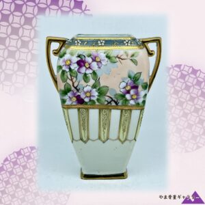【幾何の柱に春の花咲く】オールドノリタケ 花文 双耳花瓶 金彩