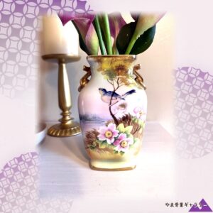 【枝にうたう青い小鳥】オールドノリタケ 金彩 花鳥文 双耳花瓶