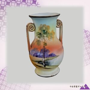 【夕焼けに立つ一本の樹】オールドノリタケ 風景文 両耳花瓶 金彩