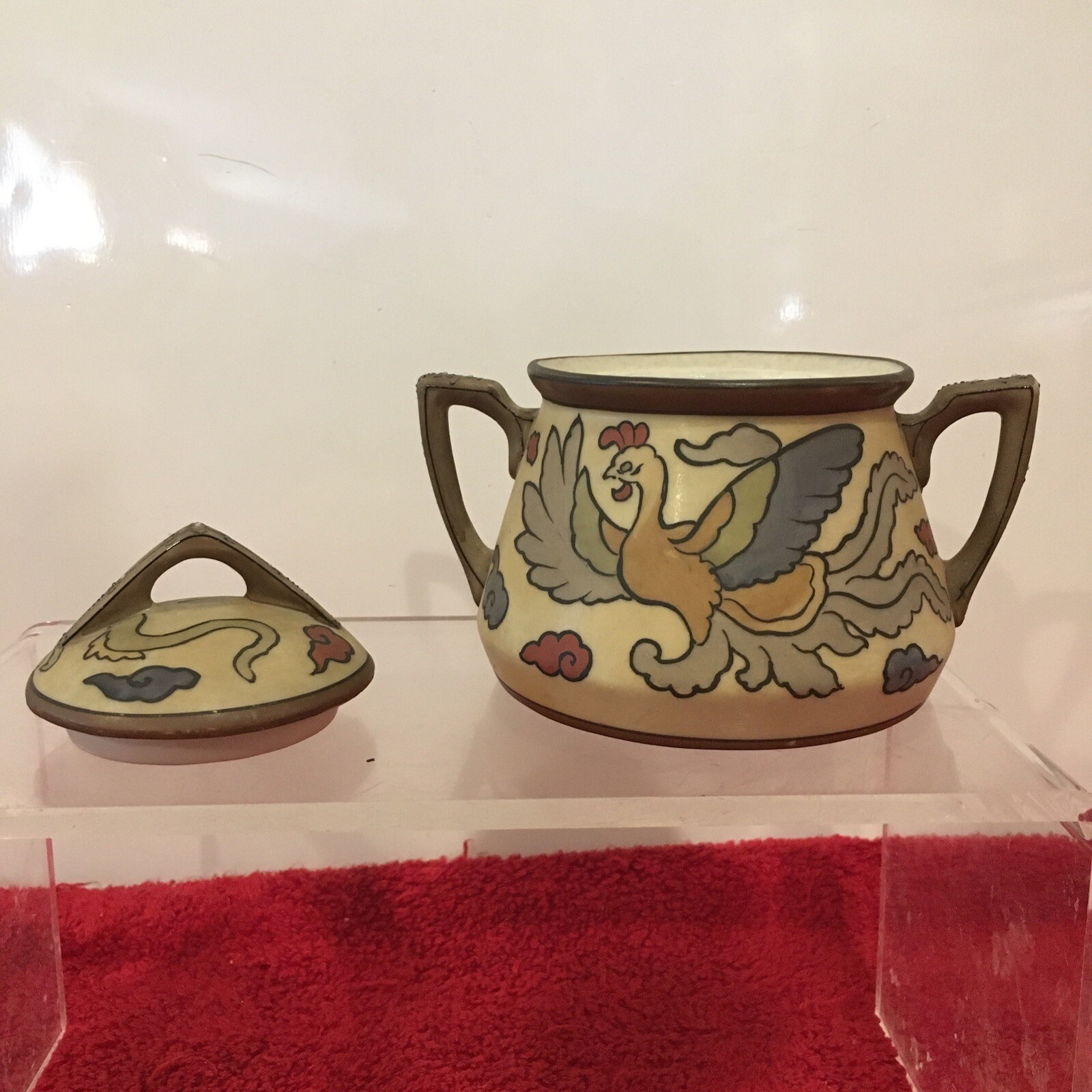 【雲間をゆく鳳凰】オールドノリタケ 盛上 鳳凰文 蓋物 - 画像 (2)
