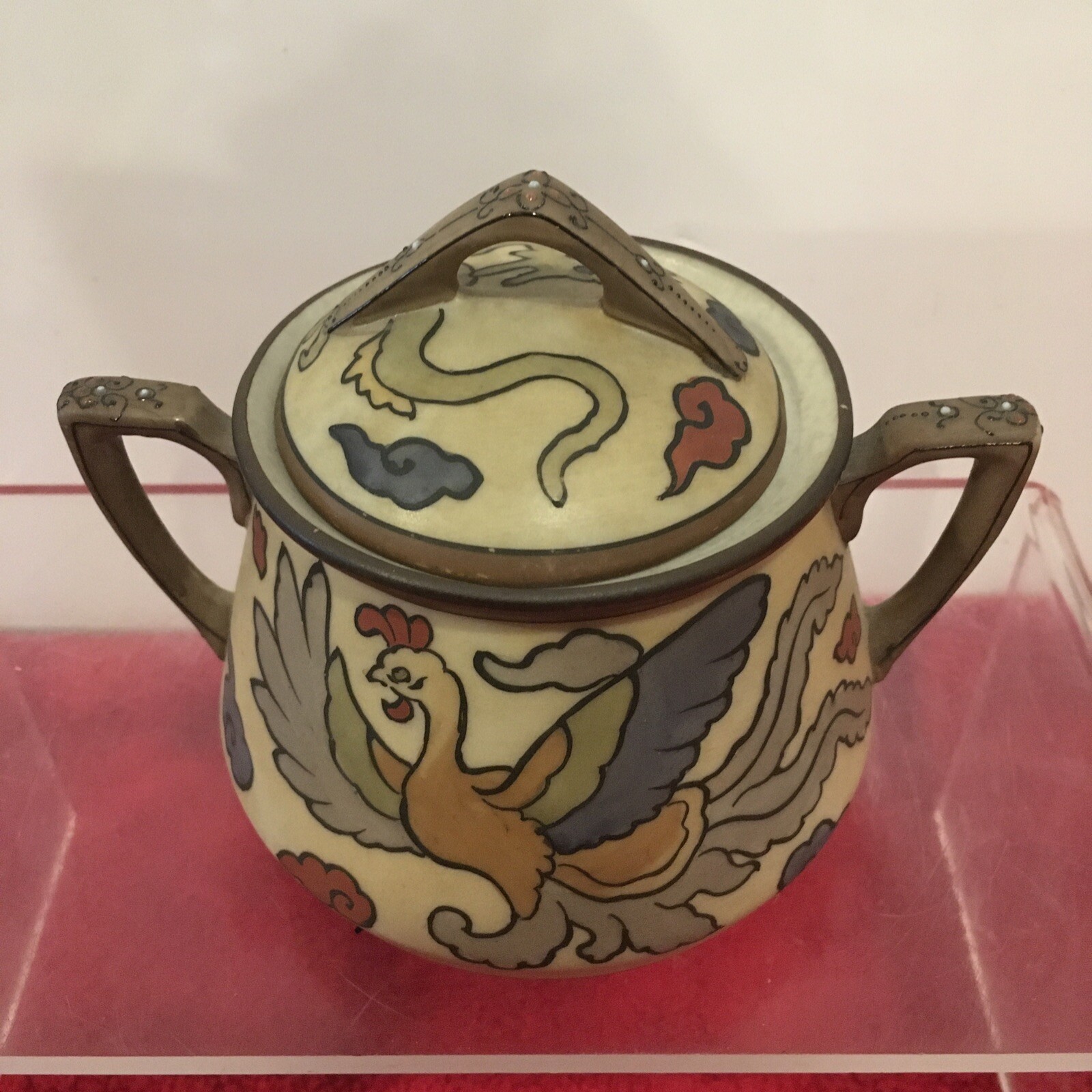 【雲間をゆく鳳凰】オールドノリタケ 盛上 鳳凰文 蓋物 - 画像 (3)