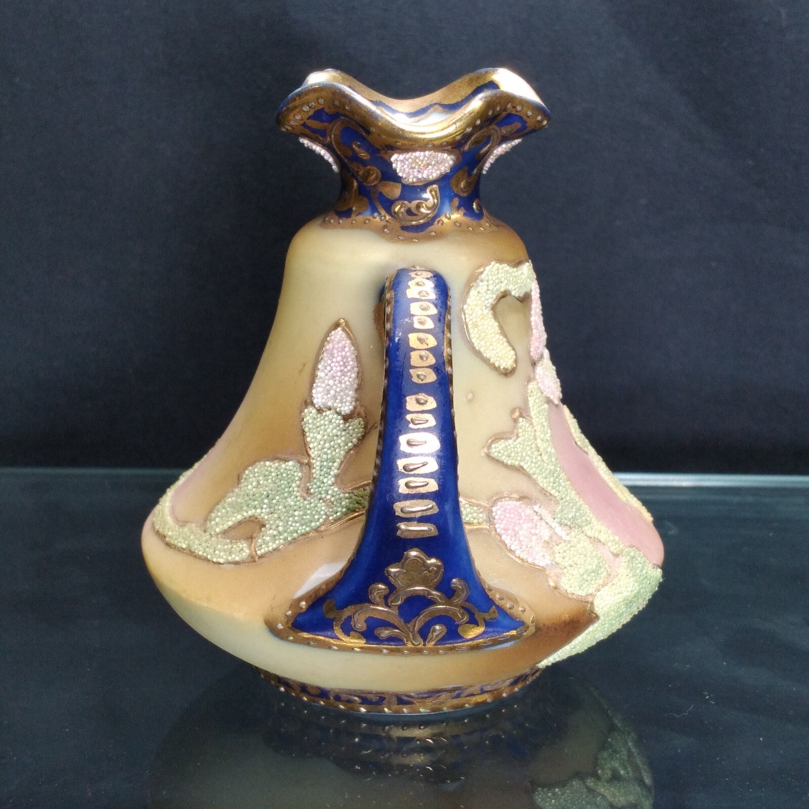 【瑠璃と金の小さな宮】オールドノリタケ コラレン コバルト金彩 両耳 花瓶 - 画像 (2)