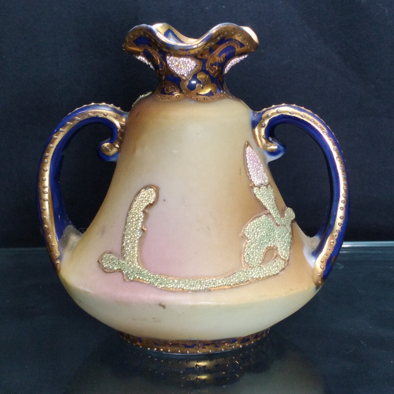 【瑠璃と金の小さな宮】オールドノリタケ コラレン コバルト金彩 両耳 花瓶 - 画像 (3)