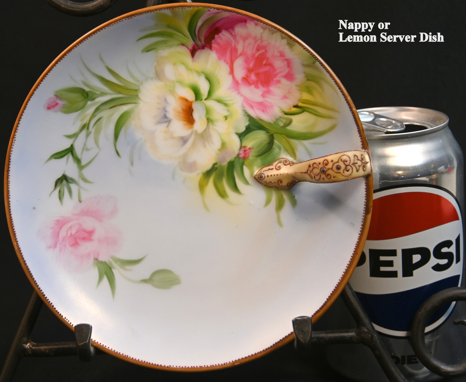 【ひと枝のカーネーション】オールドノリタケ 花文 手付飾皿 金彩 - 画像 (2)