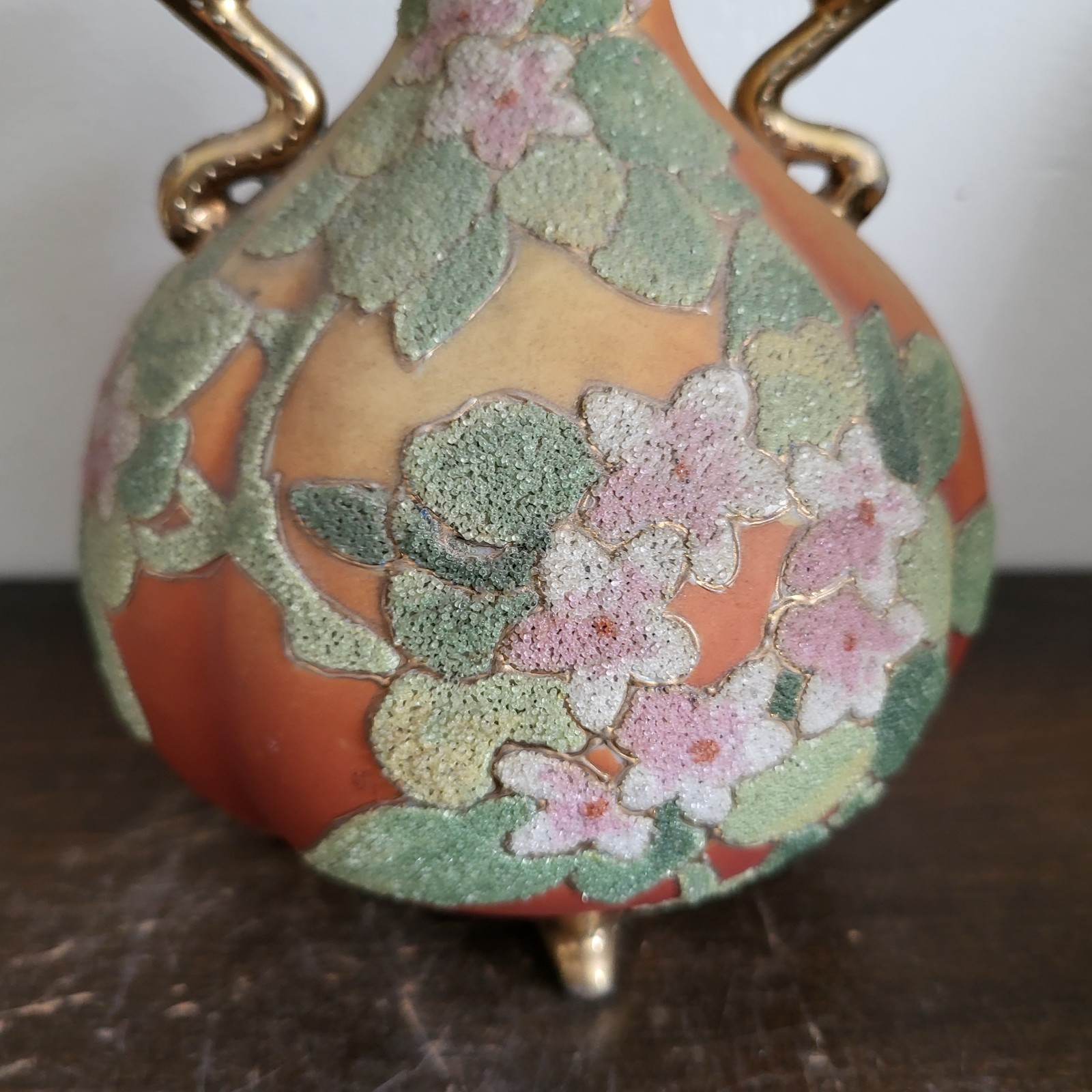 【金襴をまとう静かな張り】オールドノリタケ コラレン 両耳 花瓶 金彩 - 画像 (2)