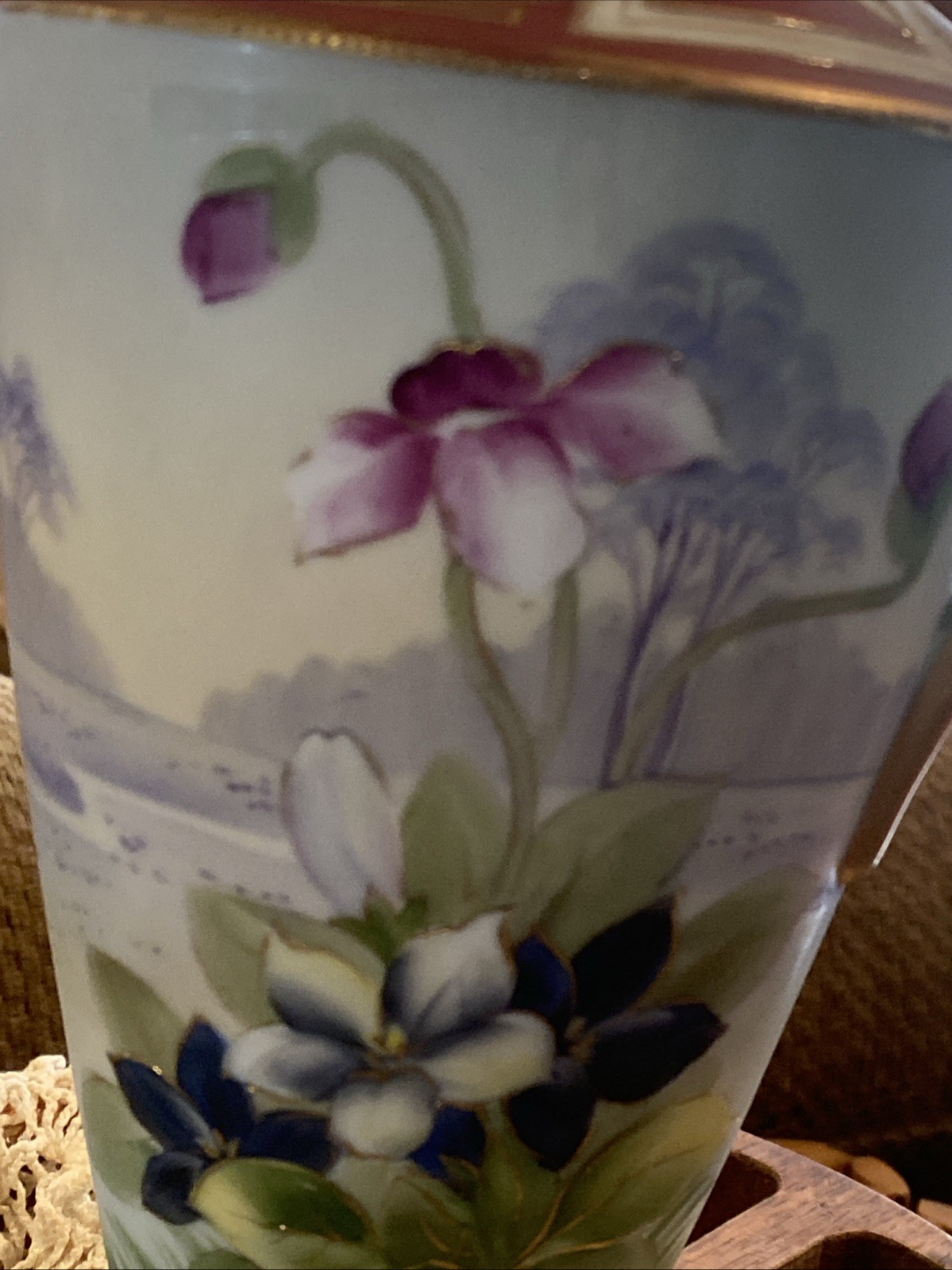 【肩に咲く淡き野ばら】オールドノリタケ 花文 両耳花瓶 金彩 アールヌーボー - 画像 (2)