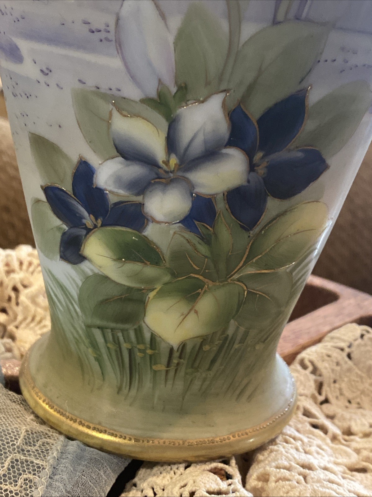 【肩に咲く淡き野ばら】オールドノリタケ 花文 両耳花瓶 金彩 アールヌーボー - 画像 (3)