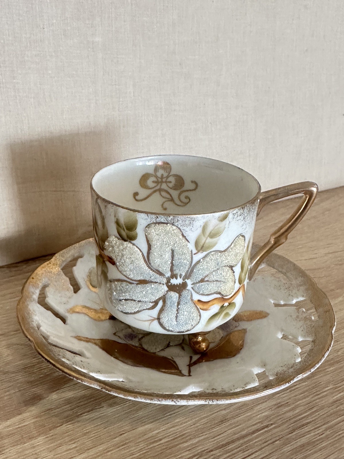 【白き粒花の灯る杯】オールドノリタケ コラレン ラスター彩 カップ&ソーサー 金彩 - 画像 (3)