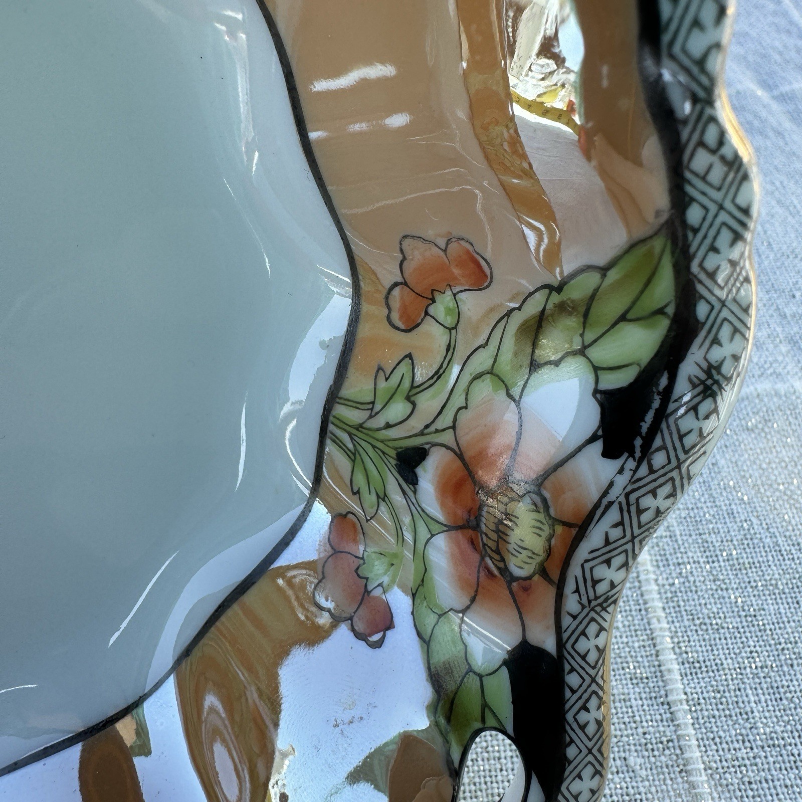 【ラスターに咲く朱の芥子】オールドノリタケ ラスター彩 芥子文 飾皿 金彩 - 画像 (3)