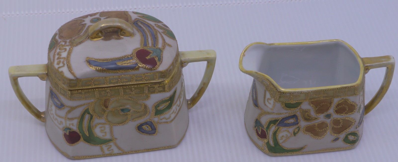 【金で象る抽象の花】オールドノリタケ 金盛 花文 クリーマー&シュガー 金彩 - 画像 (2)