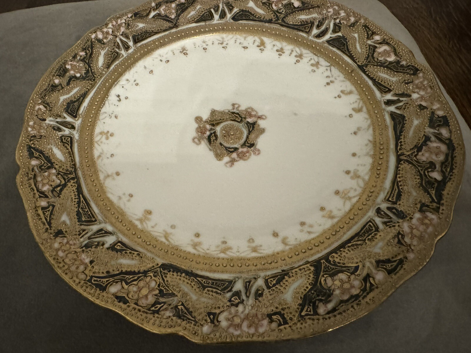 【紺地に金がしたたる】オールドノリタケ 金盛 コバルト 飾皿 ジュエル装飾 - 画像 (2)