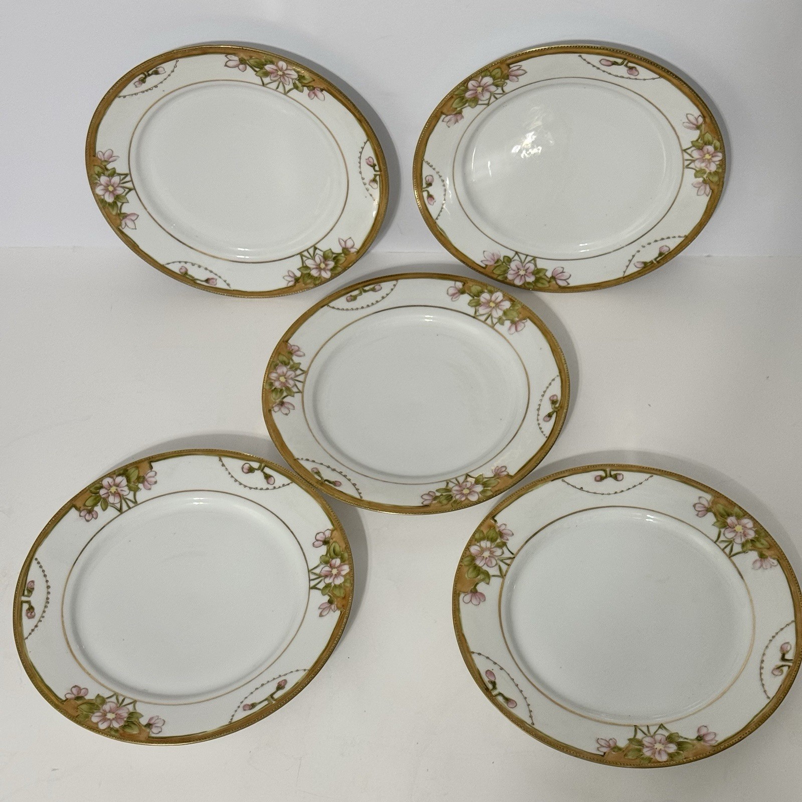 【五枚そろう花の縁取り】オールドノリタケ 花文 飾皿 金彩 五枚組 - 画像 (3)